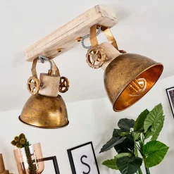 Plafonnier Orny Bronze, Bois Clair, 2 Lumieres