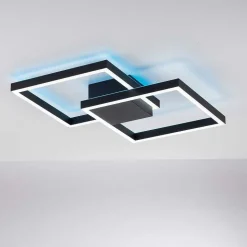 Plafonnier Paul Neuhaus Q-Marko Led Noir, 1 Lumiere, Telecommandes, Changeur De Couleurs