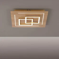 Plafonnier Paul Neuhaus Q-Linea Led Bois Clair, 4 Lumieres, Telecommandes