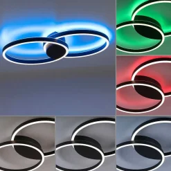 Plafonnier Paul Neuhaus Q-Marko Led Noir, 1 Lumiere, Telecommandes, Changeur De Couleurs