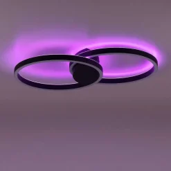 Plafonnier Paul Neuhaus Q-Marko Led Noir, 1 Lumiere, Telecommandes, Changeur De Couleurs