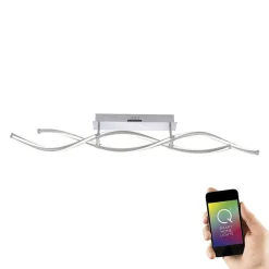Plafonnier Paul Neuhaus Q-Malina Led Acier Inoxydable, 2 Lumieres, Telecommandes