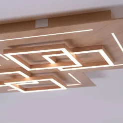 Plafonnier Paul Neuhaus Q-Linea Led Bois Clair, 8 Lumieres, Telecommandes