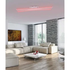 Plafonnier Paul Neuhaus Q-Riller Led Chrome, 2 Lumieres, Telecommandes, Changeur De Couleurs