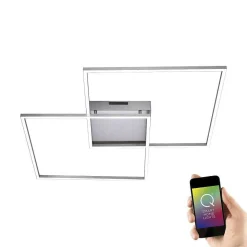 Plafonnier Paul Neuhaus Q-Inigo Led Acier Inoxydable, 2 Lumieres, Telecommandes