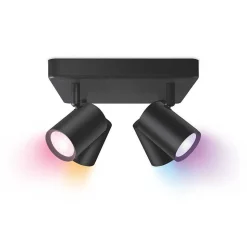 Plafonnier Philips Wiz Imageo Led Noir, 4 Lumieres, Changeur De Couleurs