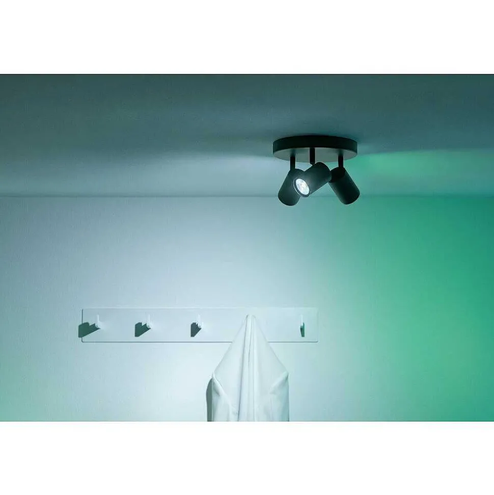 Plafonnier Philips Wiz Imageo Led Noir, 3 Lumieres, Changeur De Couleurs