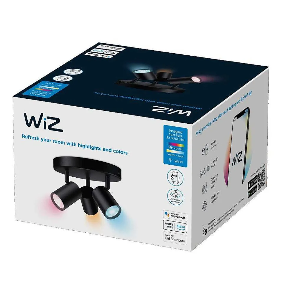 Plafonnier Philips Wiz Imageo Led Noir, 3 Lumieres, Changeur De Couleurs