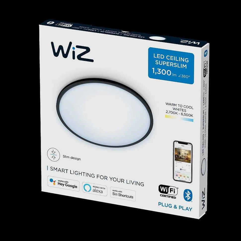 Plafonnier Philips Wiz Super Slim Led Noir, 1 Lumiere