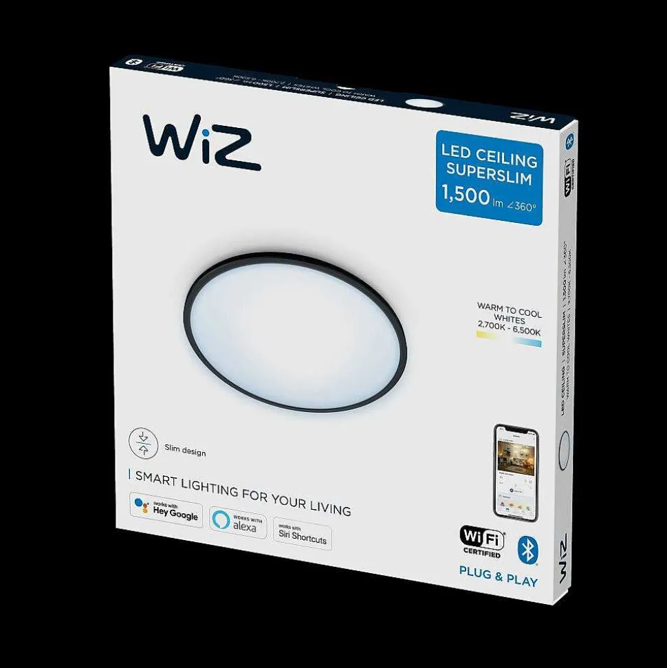 Plafonnier Philips Wiz Super Slim Led Noir, 1 Lumiere