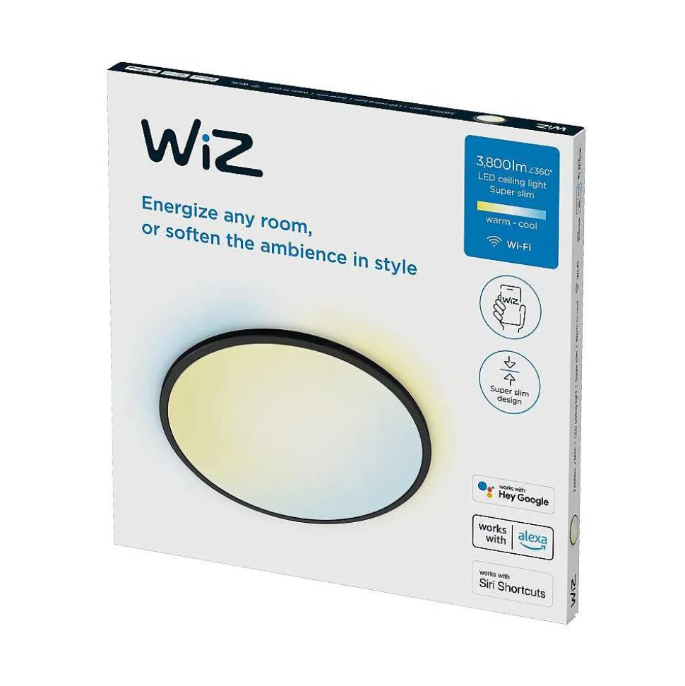 Plafonnier Philips Wiz Superslim Led Noir, Blanc, 1 Lumiere