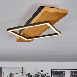 Plafonnier Pompu Led Bois Clair, Noir, 1 Lumiere