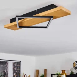 Plafonnier Pompu Led Bois Clair, Noir, 1 Lumiere