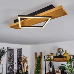 Plafonnier Pompu Led Bois Clair, Noir, 1 Lumiere