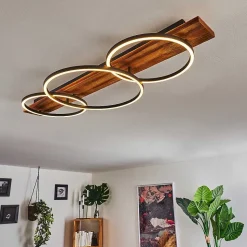 Plafonnier Pompu Led Bois Fonce, Noir, 3 Lumieres