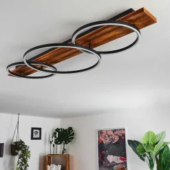 Plafonnier Pompu Led Bois Fonce, Noir, 3 Lumieres