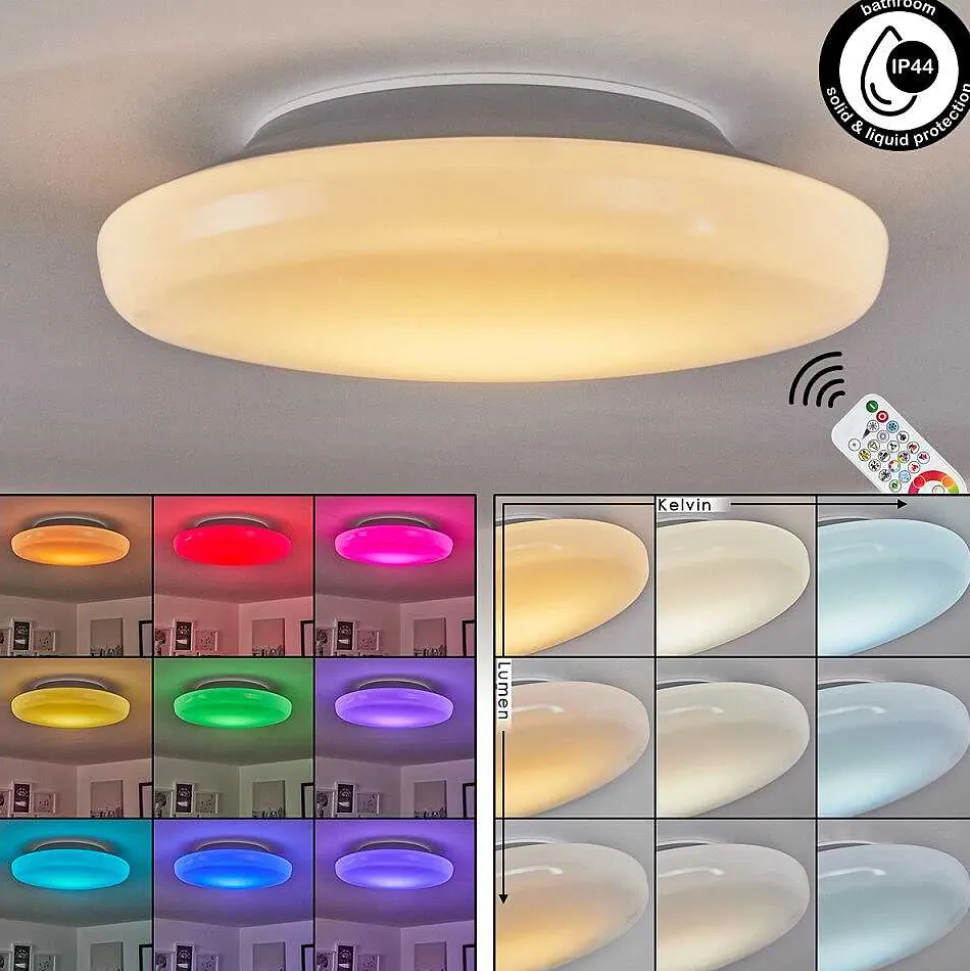 Plafonnier Ral Led Argente, Blanc, 1 Lumiere, Telecommandes, Changeur De Couleurs