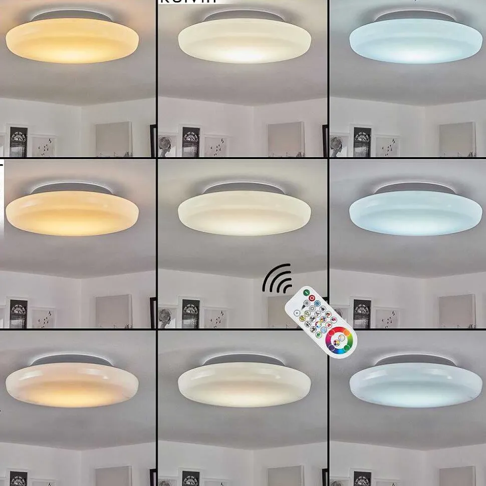 Plafonnier Ral Led Argente, Blanc, 1 Lumiere, Telecommandes, Changeur De Couleurs