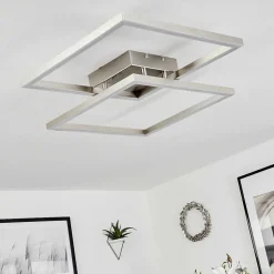 Plafonnier Relous Led Acier Inoxydable, 2 Lumieres, Telecommandes, Changeur De Couleurs