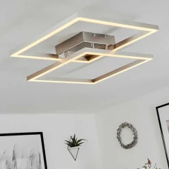 Plafonnier Relous Led Acier Inoxydable, 2 Lumieres, Telecommandes, Changeur De Couleurs