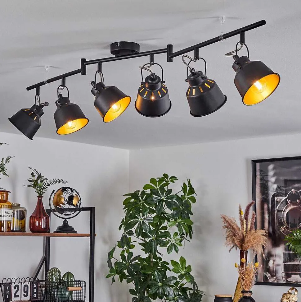 Plafonnier Safari Chrome, Noir, 6 Lumieres