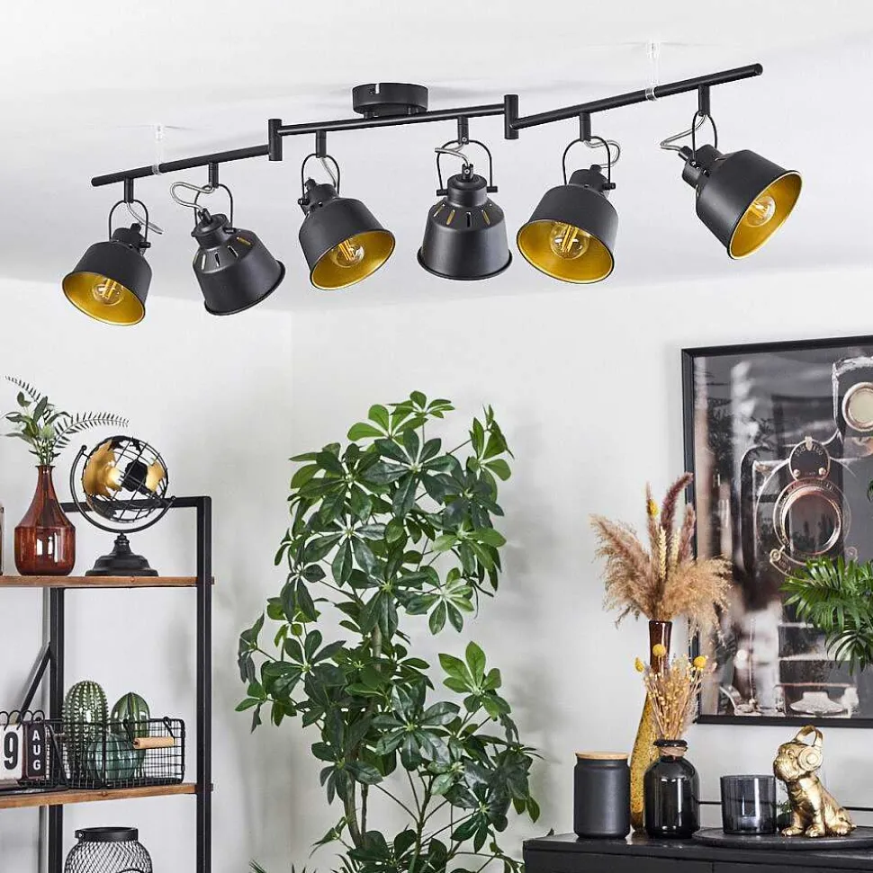 Plafonnier Safari Chrome, Noir, 6 Lumieres