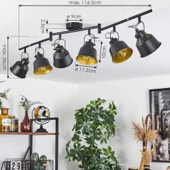 Plafonnier Safari Chrome, Noir, 6 Lumieres