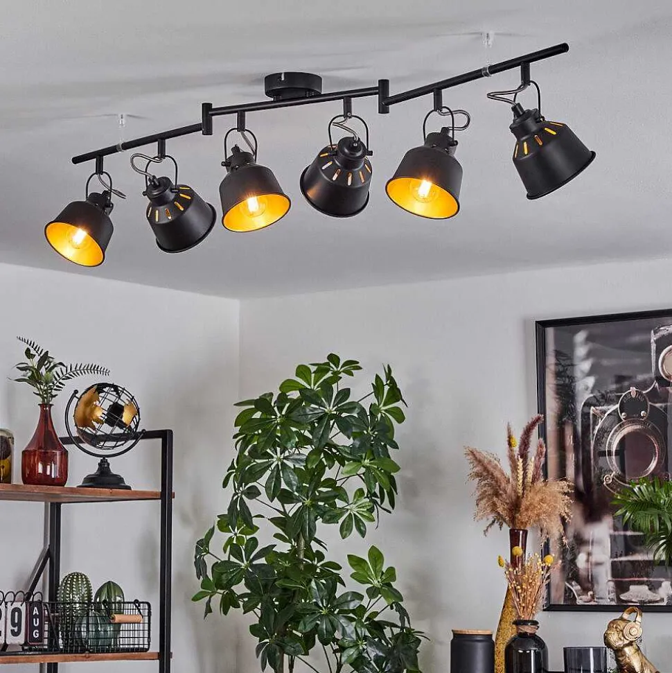 Plafonnier Safari Chrome, Noir, 6 Lumieres