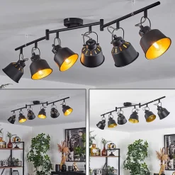 Plafonnier Safari Chrome, Noir, 6 Lumieres