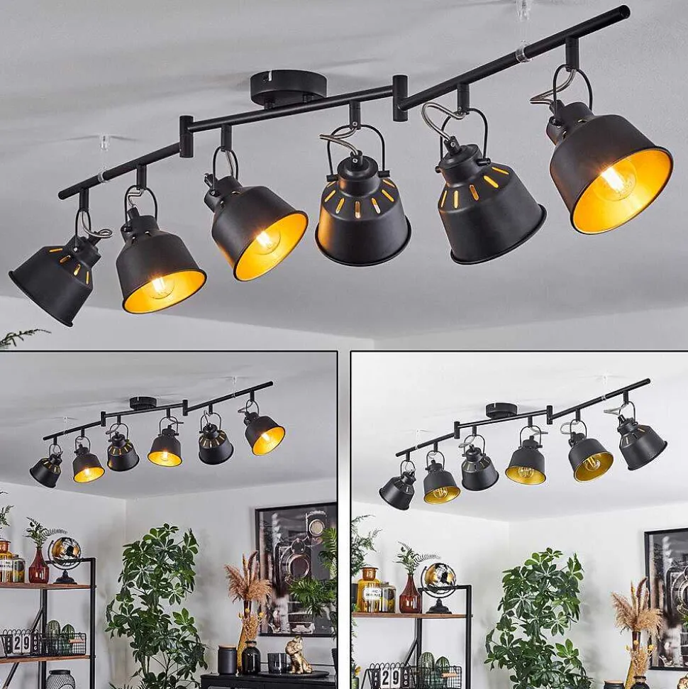 Plafonnier Safari Chrome, Noir, 6 Lumieres