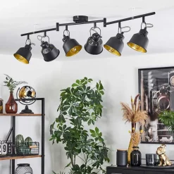 Plafonnier Safari Chrome, Noir, 6 Lumieres