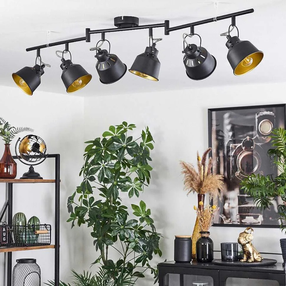 Plafonnier Safari Chrome, Noir, 6 Lumieres