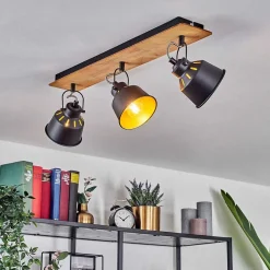 Plafonnier Safari Chrome, Ecru, Noir, 3 Lumieres