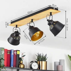 Plafonnier Safari Chrome, Ecru, Noir, 3 Lumieres