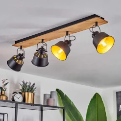 Plafonnier Safari Chrome, Ecru, Noir, 4 Lumieres