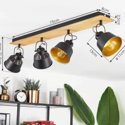 Plafonnier Safari Chrome, Ecru, Noir, 4 Lumieres