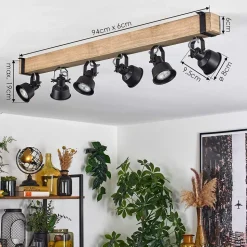 Plafonnier Safari Ecru, Noir, 6 Lumieres