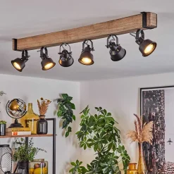 Plafonnier Safari Ecru, Noir, 6 Lumieres