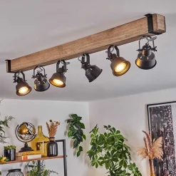 Plafonnier Safari Ecru, Noir, 6 Lumieres