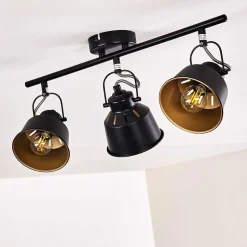 Plafonnier Safari Noir Dore, 3 Lumieres