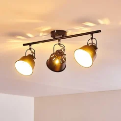 Plafonnier Safari Noir Dore, 3 Lumieres