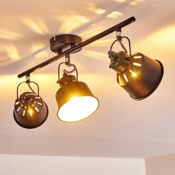 Plafonnier Safari Noir Dore, 3 Lumieres