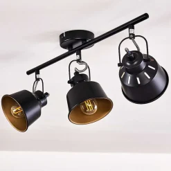 Plafonnier Safari Noir Dore, 3 Lumieres