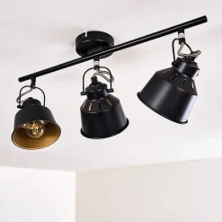 Plafonnier Safari Noir Dore, 3 Lumieres