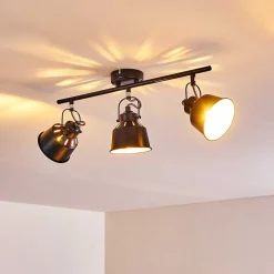 Plafonnier Safari Noir Dore, 3 Lumieres