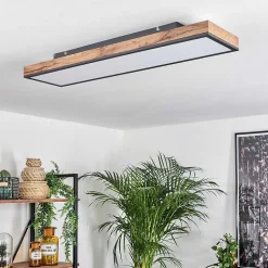 Plafonnier Salmi Led Brun, Couleur Bois, Noir, 1 Lumiere, Telecommandes