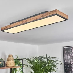 Plafonnier Salmi Led Brun, Couleur Bois, Noir, 1 Lumiere, Telecommandes