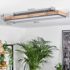 Plafonnier Salmi Led Brun, Couleur Bois, Noir, 1 Lumiere, Telecommandes