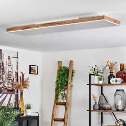 Plafonnier Salmi Led Brun, Couleur Bois, Blanc, 1 Lumiere, Telecommandes