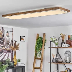 Plafonnier Salmi Led Brun, Couleur Bois, Blanc, 1 Lumiere, Telecommandes